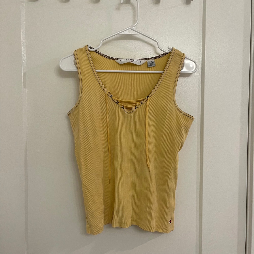 Vintage Y2K Yellow Milkmaid Tommy Hilfiger Lace Up Tank Top Grunge